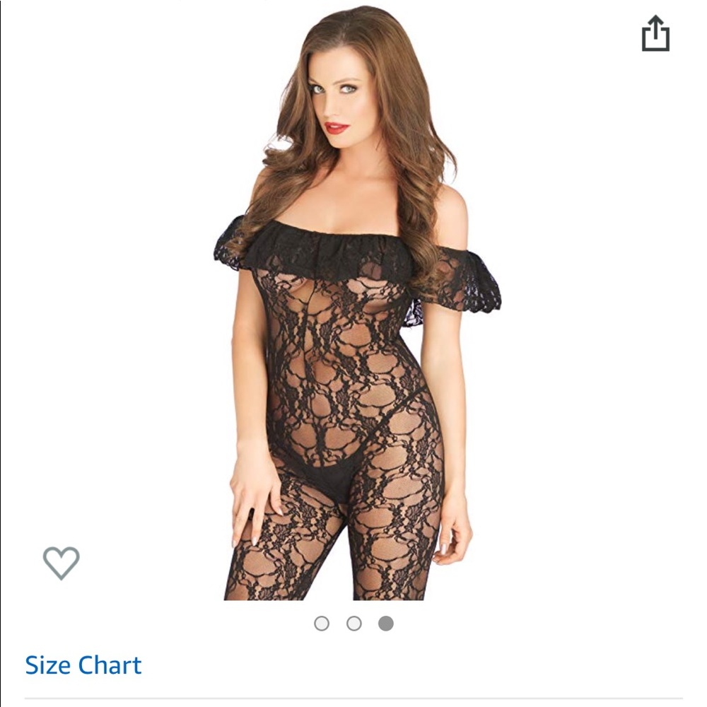 Floral Lace Bodystocking W/off shoulder Ruffle